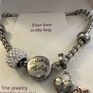 NWT Hallmark, charm bracelet, bling charms, silver tone